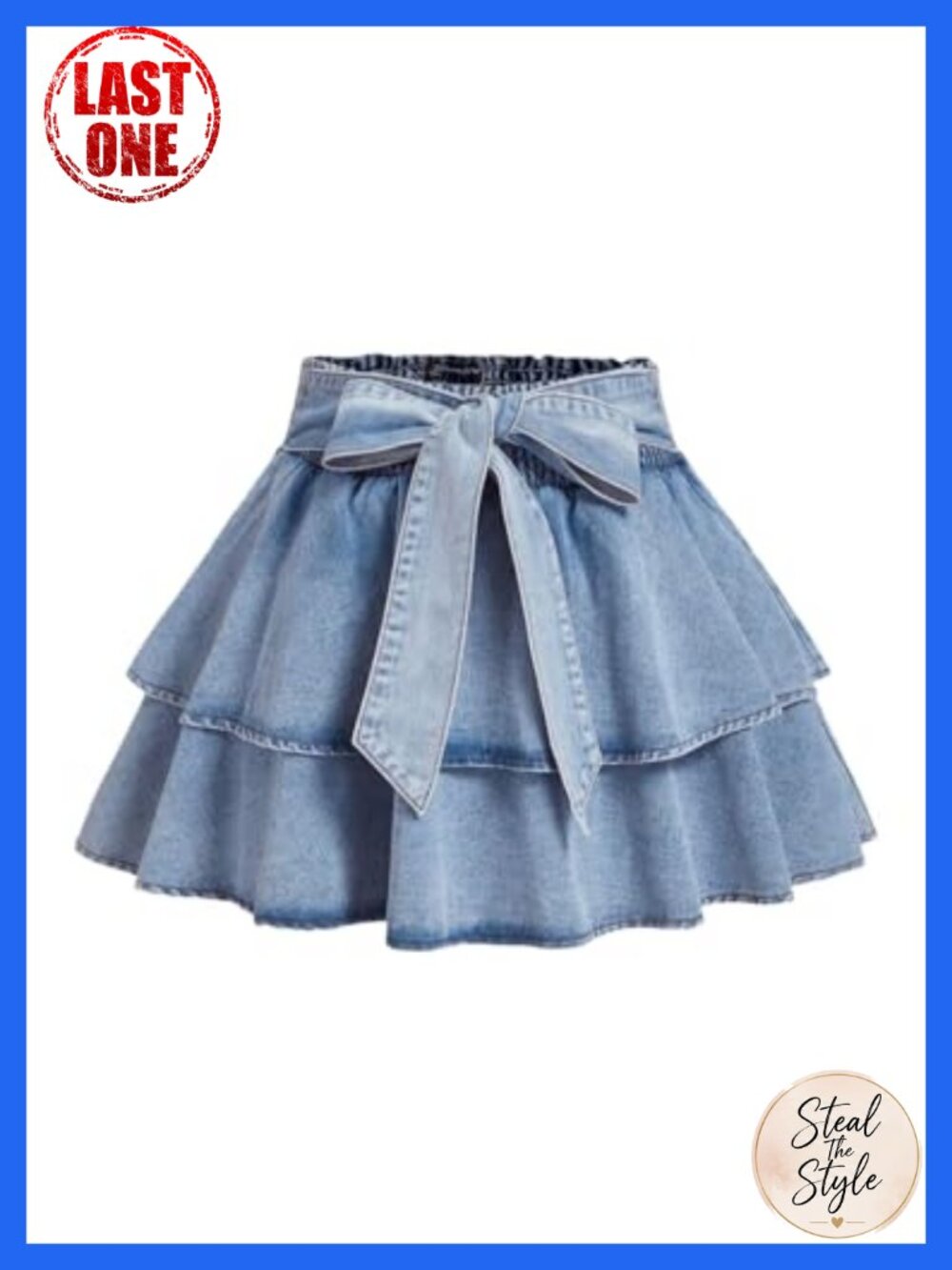 Plus Size Denim Mini Skirt Bow Tie Knot Ruffle Tiered Short Jean Skirt